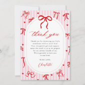 Pink Red Coquette Bow Valentine Baby Shower Bedankkaart (Voorkant)