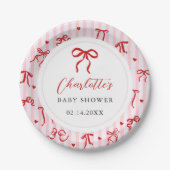 Pink Red Coquette Bow Valentine Baby Shower Papieren Bordje (Voorkant)