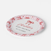 Pink Red Coquette Bow Valentine Baby Shower Papieren Bordje (Gekanteld)