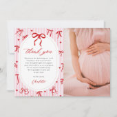 Pink Red Coquette Bow Valentine Baby Shower Photo Bedankkaart (Voorkant)