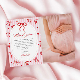 Pink Red Coquette Bow Valentine Baby Shower Photo Bedankkaart