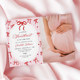 Pink Red Coquette Bow Valentine Baby Shower Photo Kaart