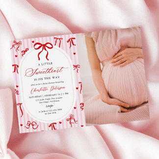 Pink Red Coquette Bow Valentine Baby Shower Photo Kaart