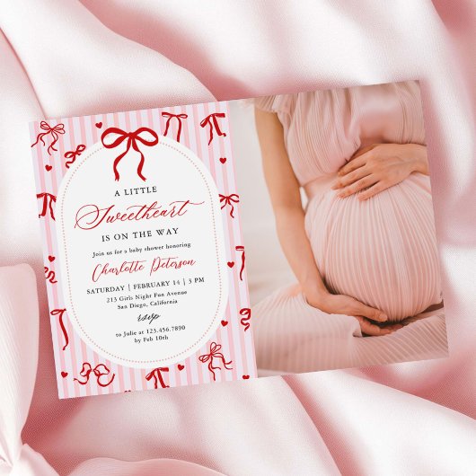 Pink Red Coquette Bow Valentine Baby Shower Photo Kaart