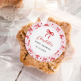 Pink Red Coquette Bow Valentine Baby Shower Ronde Sticker