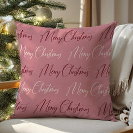 Pink Red Cream Script Pattern Merry Christmas Kussen