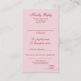 Pink Red Elegant Calligraphy Wedding RSVP Card Visitekaartje