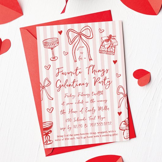 Pink & Red Favorite Things Galentine’s Day Party Kaart