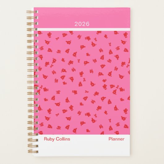 Pink/Red Feminine Minimalist Floral Planner (Voorkant)
