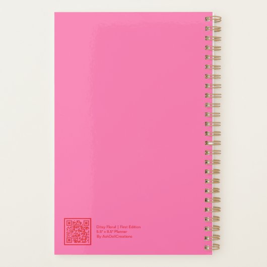 Pink/Red Feminine Minimalist Floral Planner (Achterkant)