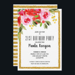 Pink Red Floral 21st Birthday Glitter Invitations<br><div class="desc">Waterverf floral design in de hoek en je zelfgemaakte tekst met een gouden faux glitter grens,  deze verjaardagsfeestuitnodigingen zijn geweldig voor elke leeftijd. Alle tekst,  doopvonten,  kleuren,  grootte kunnen worden gewijzigd,  enkel klikken aanpassen verdere verbinding. Punten in onze winkel koppelen.</div>