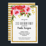 Pink Red Floral 21st Birthday Glitter Invitations<br><div class="desc">Waterverf floral design in de hoek en je zelfgemaakte tekst met een gouden faux glitter grens,  deze verjaardagsfeestuitnodigingen zijn geweldig voor elke leeftijd. Alle tekst,  doopvonten,  kleuren,  grootte kunnen worden gewijzigd,  enkel klikken aanpassen verdere verbinding. Punten in onze winkel koppelen.</div>