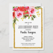 Pink Red Floral 50th Birthday Glitter Invitations (Voorkant)