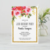Pink Red Floral 50th Birthday Glitter Invitations (Staand voorkant)