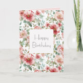 Pink Red Floral Birthday Kaart (Voorkant)
