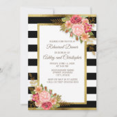 Pink Red Floral Black White Stripes Gold Wedding Kaart (Voorkant)