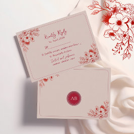 Pink Red Floral Elegant RSVP Kaartje