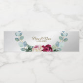 Pink Red Floral Greenery Gold Silver Waterfles Etiket (Enkel label)