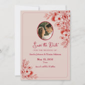 Pink Red Floral Photo Save The Date (Voorkant)