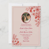 Pink Red Floral Photo Wedding Kaart (Voorkant)