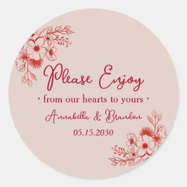 Pink Red Floral Please Enjoy Wedding Ronde Sticker