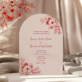 Pink Red Floral QR Code Wedding Kaart