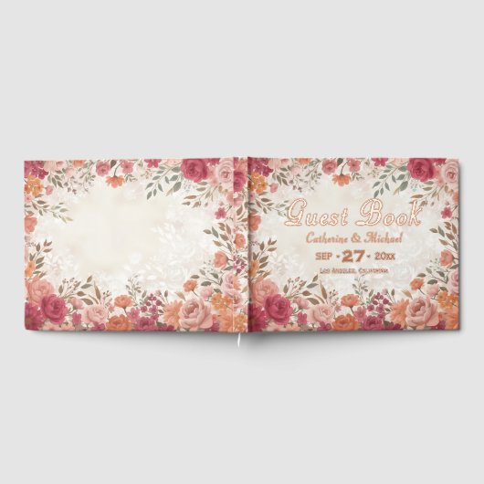 Pink &Red Floral Spring Wedding Gastenboek (Volledig)
