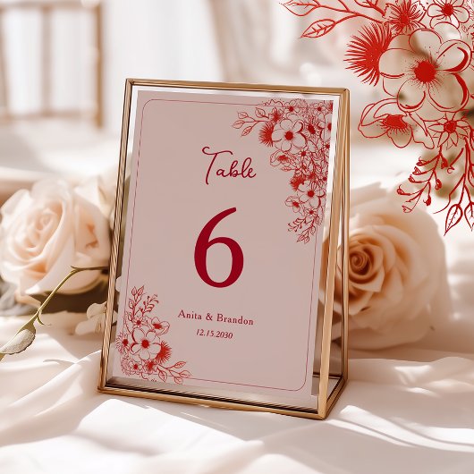 Pink Red Floral Wedding Kaart