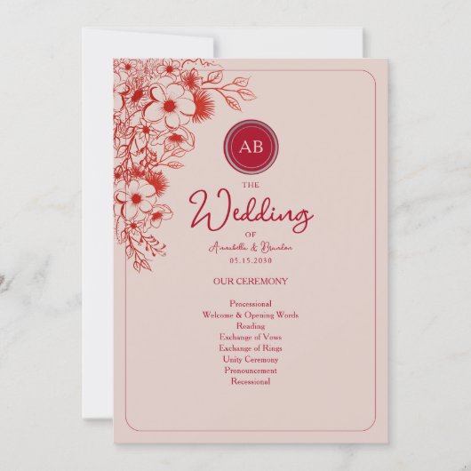 Pink Red Floral Wedding Program (Voorkant)