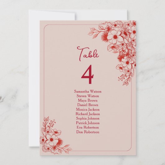 Pink Red Floral Wedding Seating Chart (Achterkant)