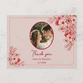 Pink Red Floral Wedding Thank You Briefkaart (Voorkant)