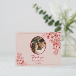 Pink Red Floral Wedding Thank You Briefkaart