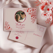 Pink Red Floral Wedding Thank You Briefkaart