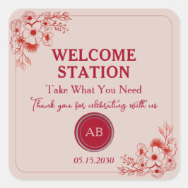 Pink Red Floral Welcome Station Vierkante Sticker