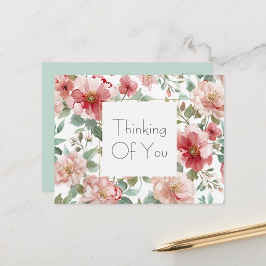 Pink Red Flowers Mint Briefkaart (Voorkant / Achterkant in situ)