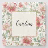 Pink Red Flowers Stenen Onderzetter (Voorkant)