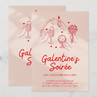 Pink & Red Galentine’s Day Party Invitation Templa Kaart
