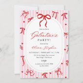 Pink Red Galentine's Day Party Coquette Bow Kaart (Voorkant)