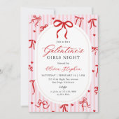 Pink Red Galentine's Day Party Coquette Bow Kaart (Voorkant)