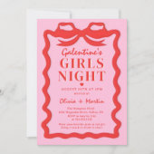 Pink Red Galentine's Girls Night Party Invitation Kaart (Voorkant)