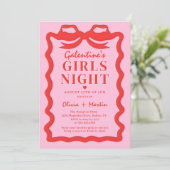 Pink Red Galentine's Girls Night Party Invitation Kaart (Staand voorkant)