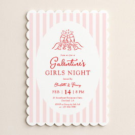 Pink Red Galentine's Party Invitation Kaart