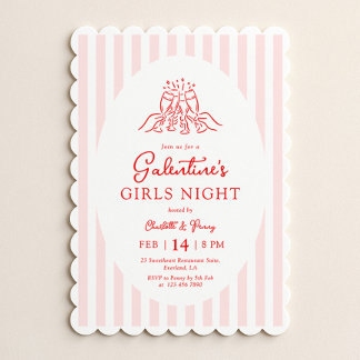 Pink Red Galentine's Party Invitation Kaart