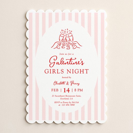 Pink Red Galentine's Party Invitation Kaart