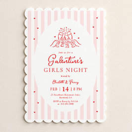 Pink Red Galentine's Party Invitation Kaart