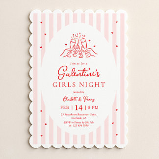 Pink Red Galentine's Party Invitation Kaart