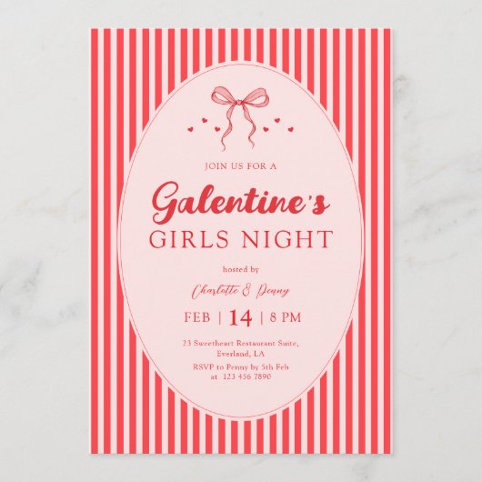 Pink Red Galentine's Party Invitation Kaart (Voorkant)