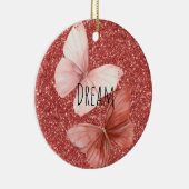 Pink Red Glitter Butterflies Christmas Keramisch Ornament (Rechts)