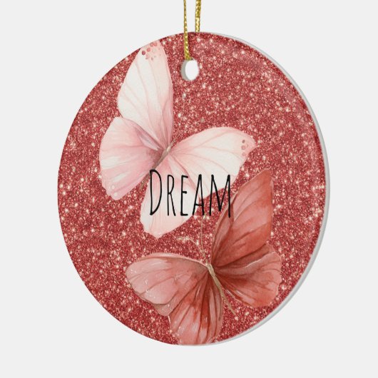 Pink Red Glitter Butterflies Christmas Keramisch Ornament (Links)