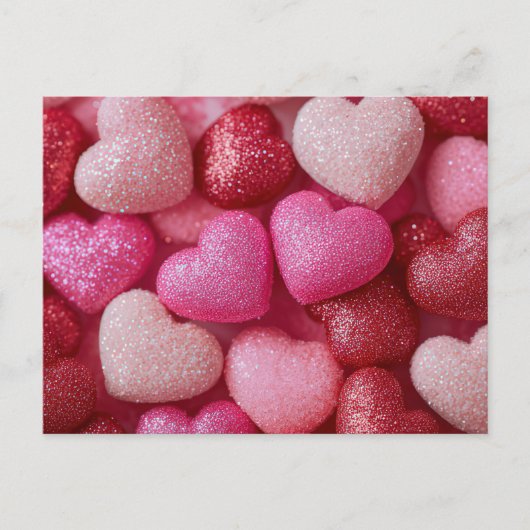 Pink Red Glitter Hearts Valentine`s Day Card Briefkaart (Voorkant)